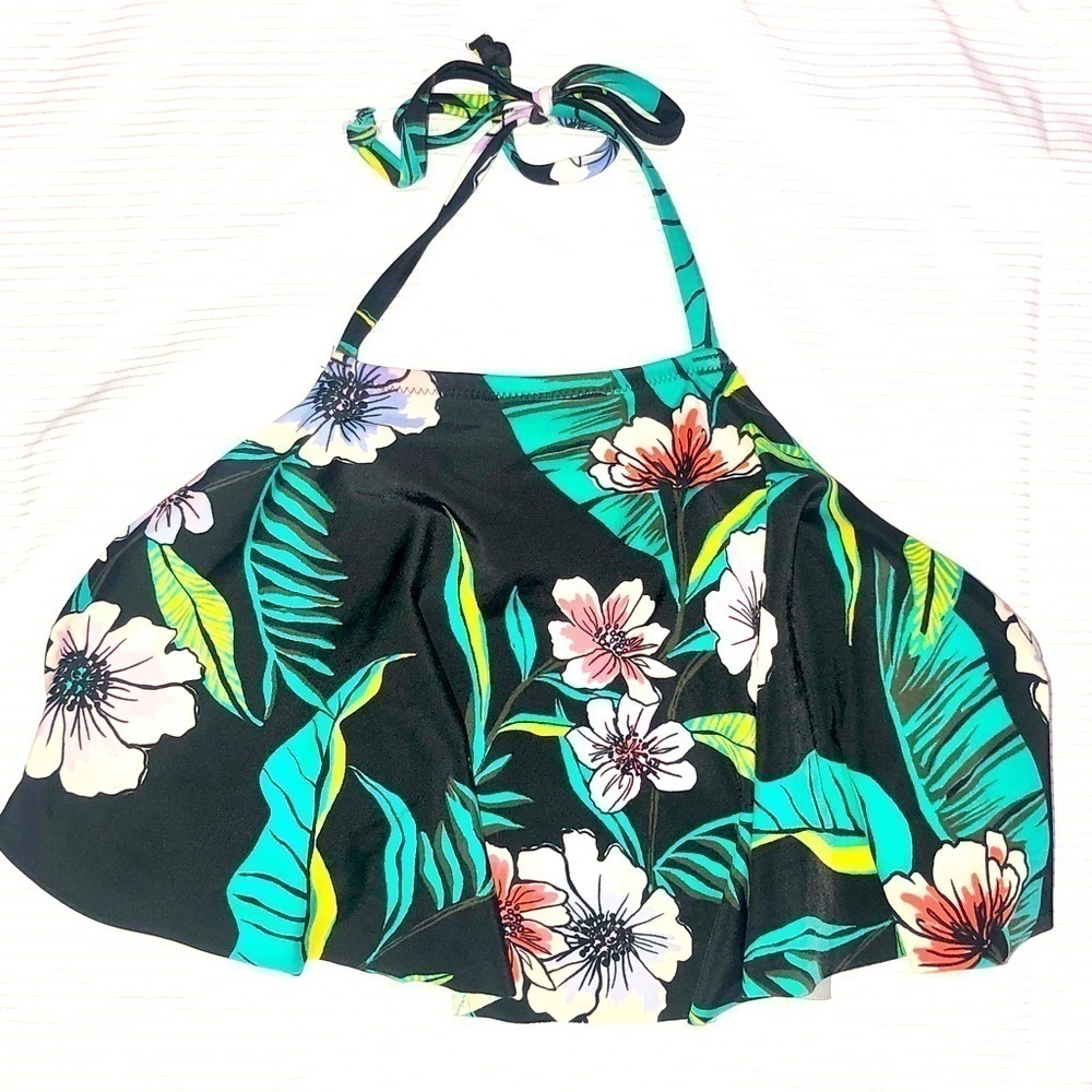 Old Navy Tropical Bikini Top Black with tropical accent colors Medium